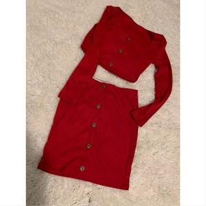 Two piece , Short skirt with crop top Red
